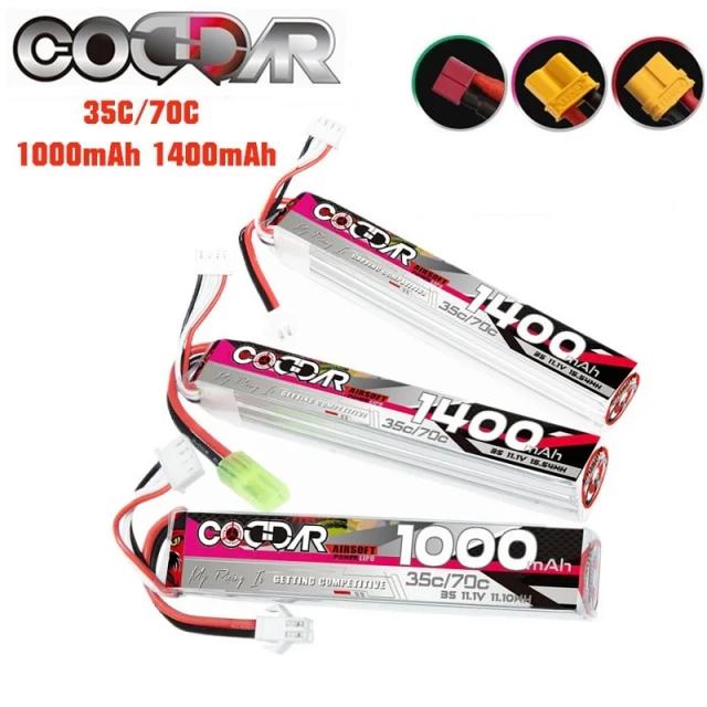 Bateria Lipo 1000mAh 1400mAh 35C 3S 11.1V com Conectores T Plug e Tamiya para Armas de Água e Brinquedos Elétricos RC