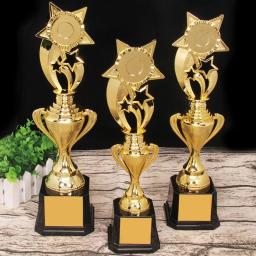Plástico Prêmio Troféu para Competição Sports Game, Golden Plating Vencedor, Prêmio Toy School, recompensando a oferta - Image 1