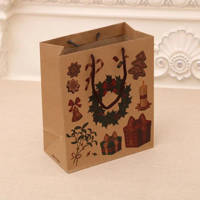 Sacos de Presente de Papel Kraft para Natal com Alça - Ideais para Doces e Presentes Festivos