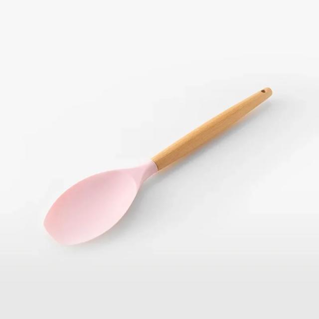 Escova Espátula de Sopa e Colher de Silicone com Alça de Madeira - Utensílios de Cozinha Não Aderentes para Bater Ovos e Raspagem de Massas