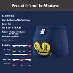 KEMALOCE-Roupa Interior De Ciclismo À Prova De Choque Para Homens, Cueca De Bicicleta MTB, Gel Acolchoado De Bicicleta Shorts, Azul, Cinza, Branco, Tiros Roxos, 5D - Image 3