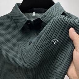 Camisa polo bordada masculina, Ice Cool Hollow, lapela de seda, camisa polo de malha, top confortável casual, moda luxuosa, verão, nova - Image 3