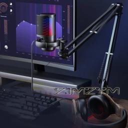 Microfone Condensador USB para Gravação em Estúdio Microfone com Metal Boom Stand RGB, Esport, Jogos, Call, Desktop, 1PC - Image 4
