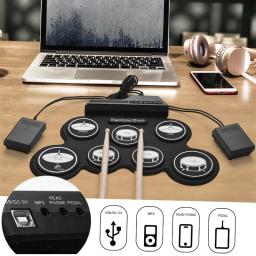 Conjunto de Bateria Eletrônica Portátil para Iniciantes, Prática Drum Pad, Dobrável Silicone Jazz Drum, Party Disco Music com Pedal, Drum Sticks, USB - Image 3