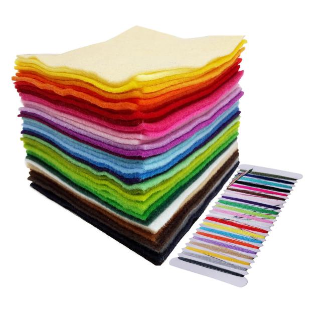 Folhas de Feltro para Artesanato - Quadrados Macios e Rígidos em Cores Sortidas, 15x15cm, Pacote com 40 Peças para Projetos DIY