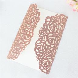 (10 peças/lote) cartão de convite de casamento de luxo do brilho do ouro com fita corte a laser rosa quinceanera cartões de festa de aniversário ic055 - Image 6