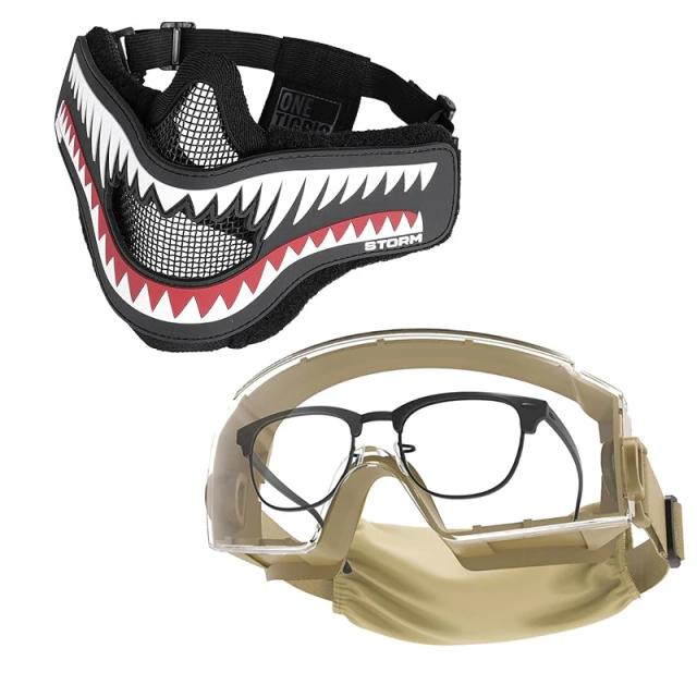Goggles ONETIGRIS OTG e Máscara X Storm com Patch Morale Removível em Formato de Tubarão Jaw