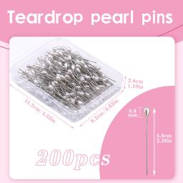 200 peças alfinetes de corpete alfinetes de boutonniere, alfinetes de cabeça de pérola em forma de lágrima com uma caixa de armazenamento de plástico para decoração de artesanato diy (58mm) - Image 2