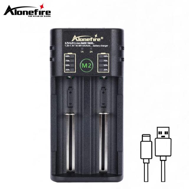 Carregador Inteligente Alonefire M2 para Baterias Recarregáveis 18650, 26650, 21700, NiMH e Li-ion de 1.2V, 3.7V e 3.2V