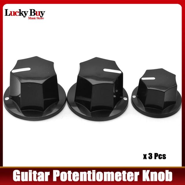 Conjunto de Botões Vintage para Amplificador: Controle de Volume e Tom para Jazz Bass e Guitarras - Preto - 3 Peças