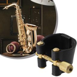 Acessórios para saxofone com ligadura de boquilha para sax tenor preto. Clipe prendedor ligaduras de couro bocal couro PU - Image 2