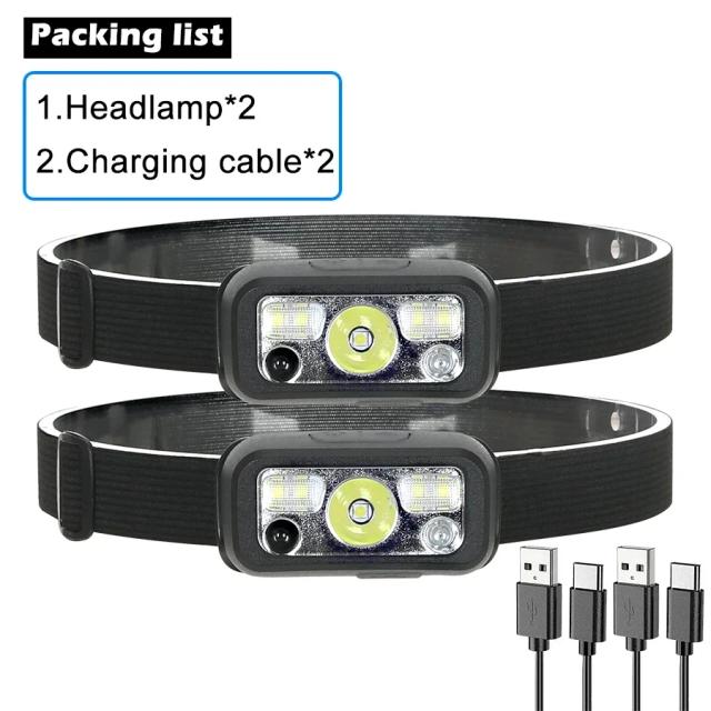 Lanterna de Cabeça Recarregável LED com Sensor Poderoso e Conexão USB para Camping e Atividades ao Ar Livre