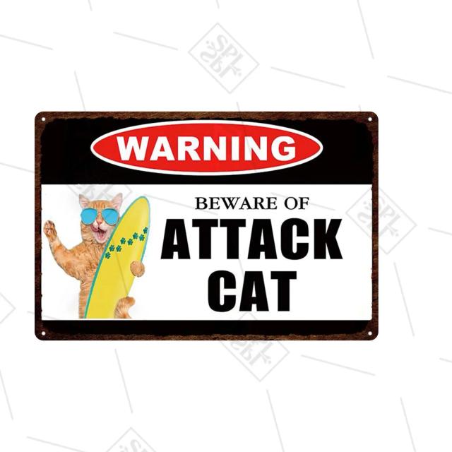 Placa de Metal Cuidado com o Gato Atacado - Decoração Vintage para Sua Casa e Loja de Animais