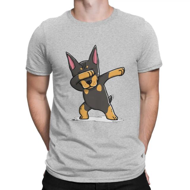 Camiseta Engraçada de Algodão para Homens com Estampa de Doberman