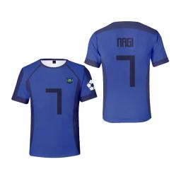 Camiseta de time de futebol anime masculina, camiseta solta estampada 3D, manga curta, fechadura azul, moda casual, infantil, 2024 - Image 2