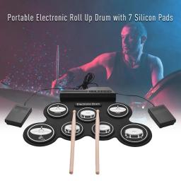 Kit de Bateria Eletrônica com Baquetas e Pedal Sustain, Rolo de Mão, Bateria de Música Dobrável, Prática Portátil, USB, Kit 7-Pad - Image 2