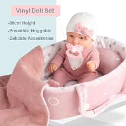Conjunto de boneca bebê de 12 ''/30 cm em caixa de presente com acessórios chupeta rosa, brinquedo de boneca reborn de vinil, presente de Natal para menina menino criança - Image 1