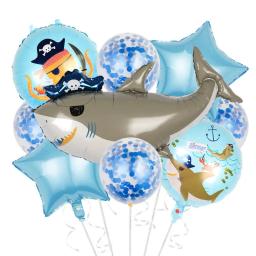 Conjunto de balões de folha de alumínio com decoração de tema de aniversário de tubarão pirata dupla face estilo desenho animado da Disney - Image 2