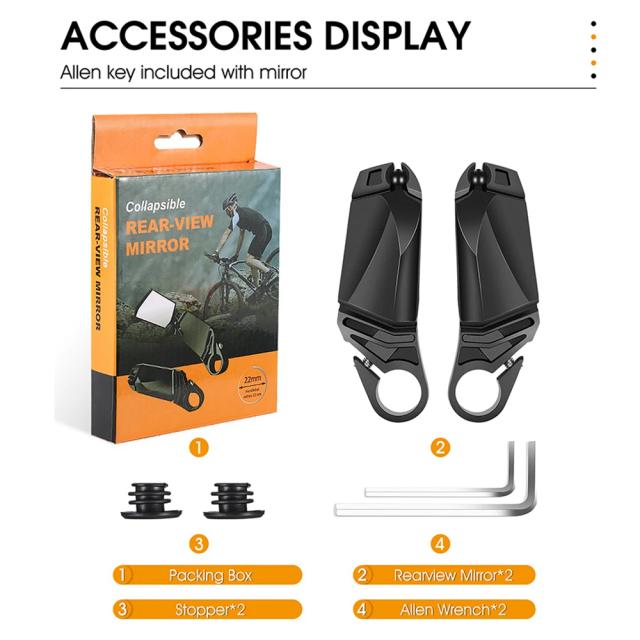 Espelho Retrovisor Dobrável para Bicicleta - 2 Peças com Rotação de 360 Graus para Ciclismo Seguro