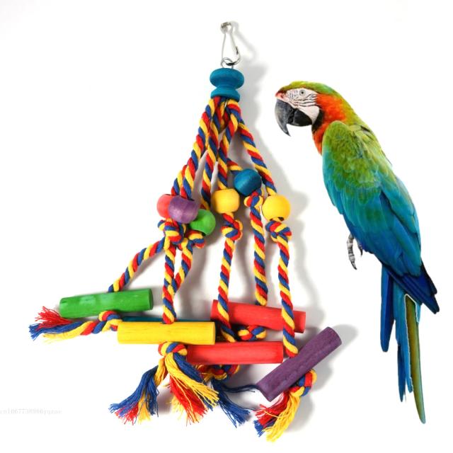 Brinquedo Colorido para Pássaros: Poleiro de Algodão Resistente para Calopsitas e Papagaios
