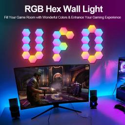 Hexagonal hexagonal luzes LED para quarto, parede painel RGB, Smart App, Modular Gaming Lights, Night Light, música Sync, favo de mel, 20, 12, 8, 3 Pack - Image 3