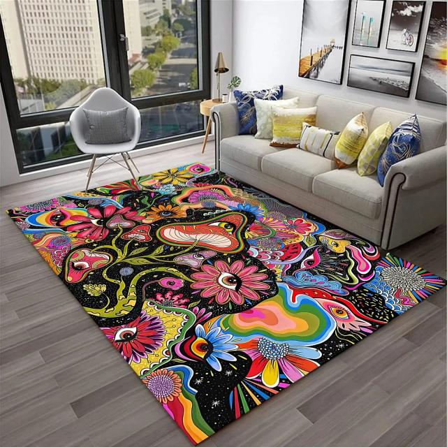 Tapete Psicodélico de Cogumelo para Decoração de Casa, Grande Área e Estilo Fantasia com Design de Lua para Quarto e Sala de Estar