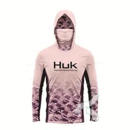 HUK-camisa de pesca masculina manga comprida, camisa performance, máscara facial, proteção solar ao ar livre, roupas de pesca, verão - Image 1