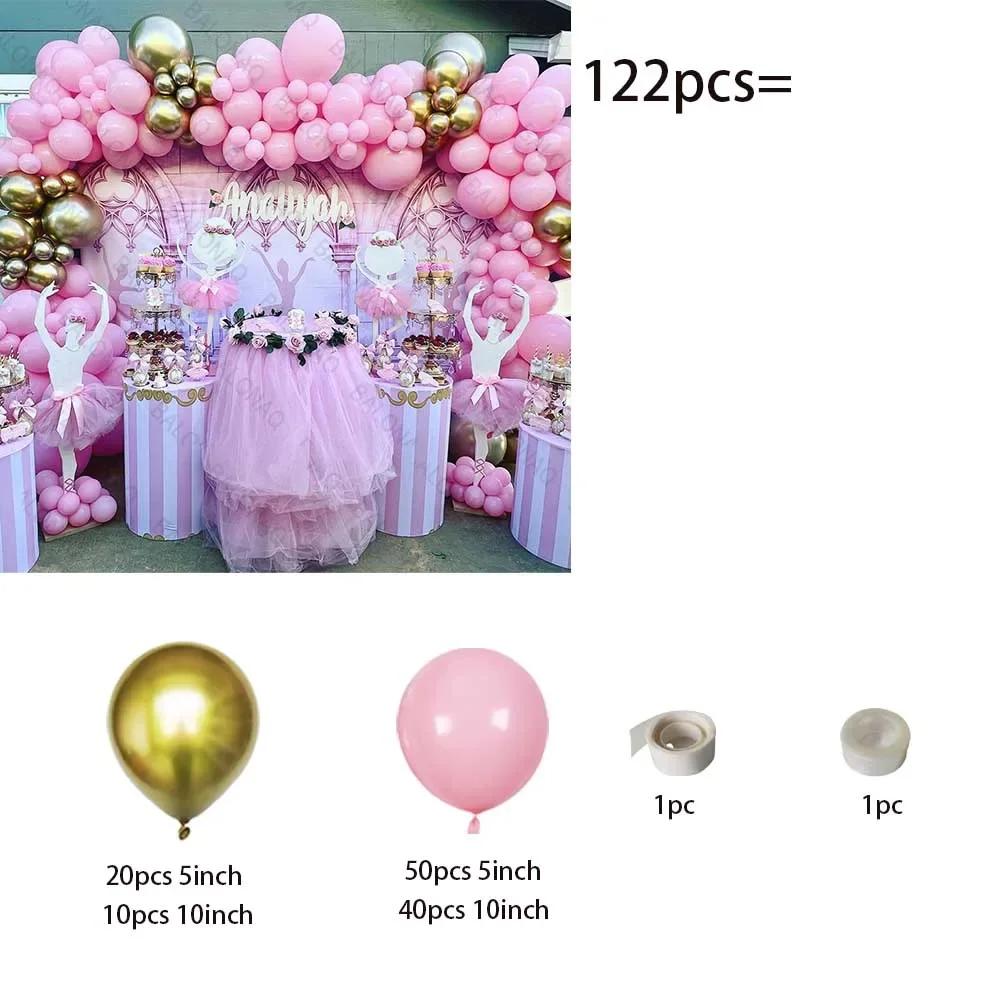 Balões temáticos ballet para festa de aniversário, decorações rosa e ouro, princesa, para menina, 123pcs - Image 1