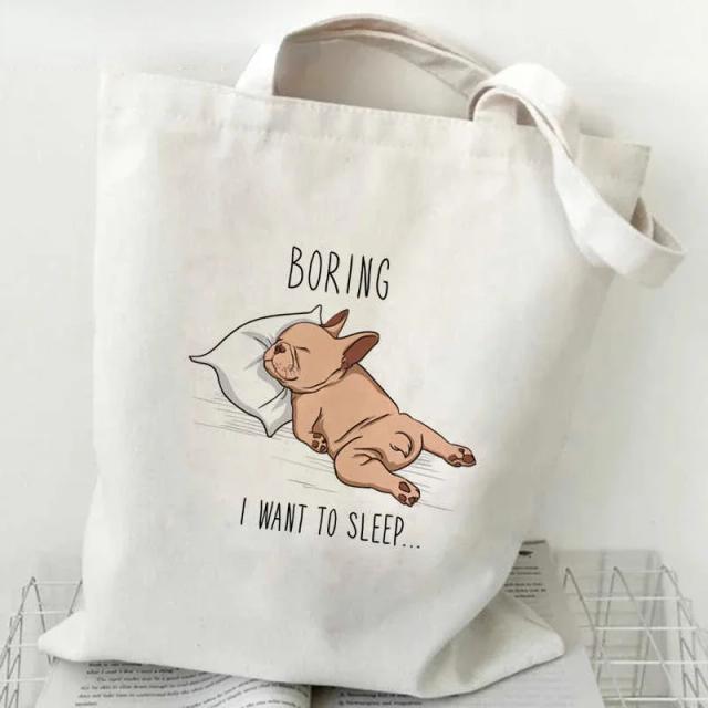 Sacos de Compras Reutilizáveis para Bulldog Francês - Eco-friendly, de Lona e Práticos para Supermercado