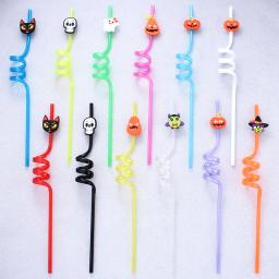 Canudo plástico descartável para o tema halloween, canudos estilo cartoon, morcegos abóbora, forma do crânio, fontes do partido do aniversário das crianças, 12pcs - Image 2