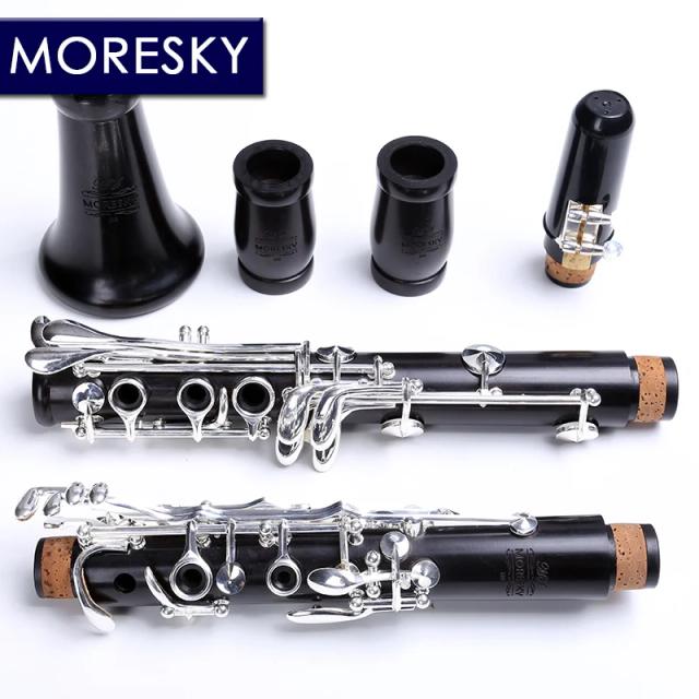 MORESKY Clarinete Profissional Ébano Bb 17/18 Teclas Banhado a Prata Sib Klarnet M9