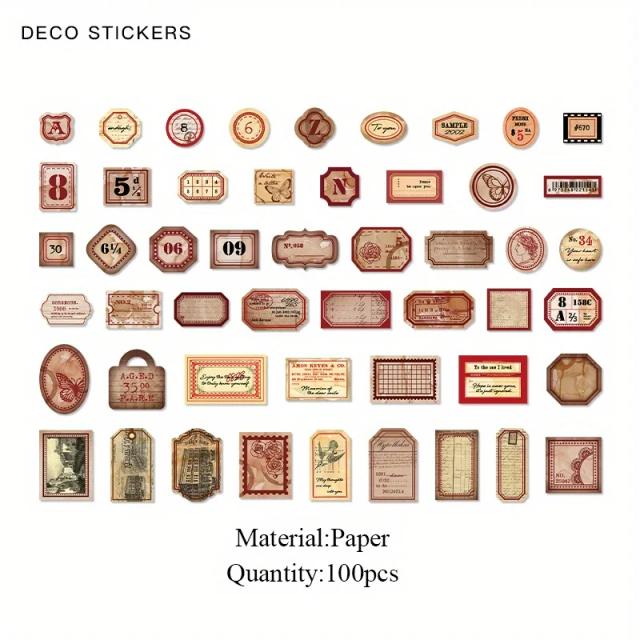 Coleção de 100 Etiquetas Adesivas Decorativas para Journaling e Scrapbooking - Caixa de Artesanato DIY