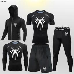 Terno de treino desportivo masculino, t-shirt e calças de compressão, roupa de ginástica masculina, roupa de corrida e jogging, fitness rash guard - Image 5