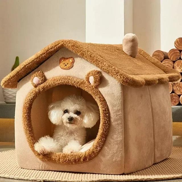 Casa Dobrável Confortável para Pets: Canil, Colchonete e Ninho Quente para Cães e Gatos