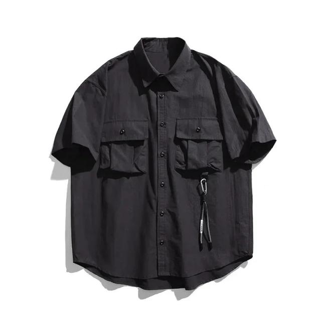 Japonês vintage workwear manga curta camiseta para homens 2024 verão na moda marca ao ar livre casual versátil juventude camisa jaqueta