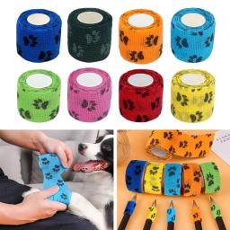 Bandagem elástica autoadesiva médica, Dog Paw Pattern Impresso, Fita adesiva esportiva para o joelho da articulação do dedo, Kit de primeiros socorros, Pet Tape - Image 1