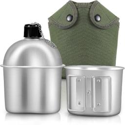 Panelas de cantina militar, garrafa de água multifuncional com alça, bolsa de lona, acampamento ao ar livre e caminhadas, 3 peças por conjunto - Image 1
