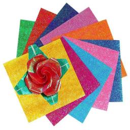 50 folhas de papel quadrado de origami com glitter, dobrável, guindaste de papel de desejo da sorte, artesanato para papel de origami, decoração de festa de aniversário diy, scrapbook - Image 1