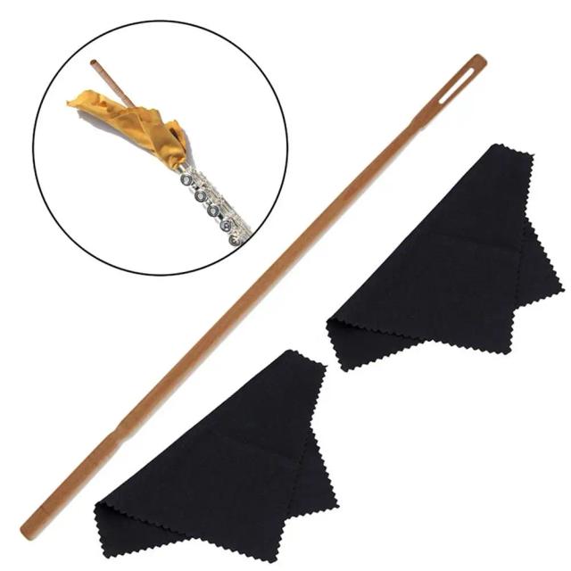 Kit de Flauta de 36cm com Vara de Limpeza em Madeira de Bordo e Swabs para Instrumentos de Sopro