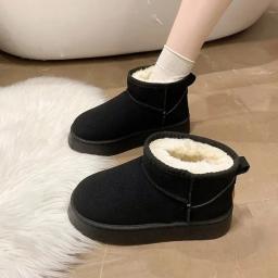 Botas de neve de plataforma de pelúcia grossa mulheres inverno manter quente pele sapatos de algodão mulher camurça falsa deslizamento no tornozelo botas sapatos acolchoados - Image 2