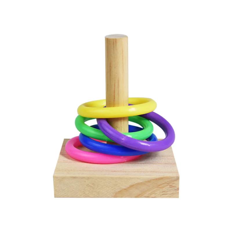 Pássaro brinquedos de treinamento conjunto de brinquedos de quebra-cabeça de bloco de madeira para papagaios coloridos anéis de plástico treinamento de inteligência mastigar brinquedo pássaro suprimentos - Image 1