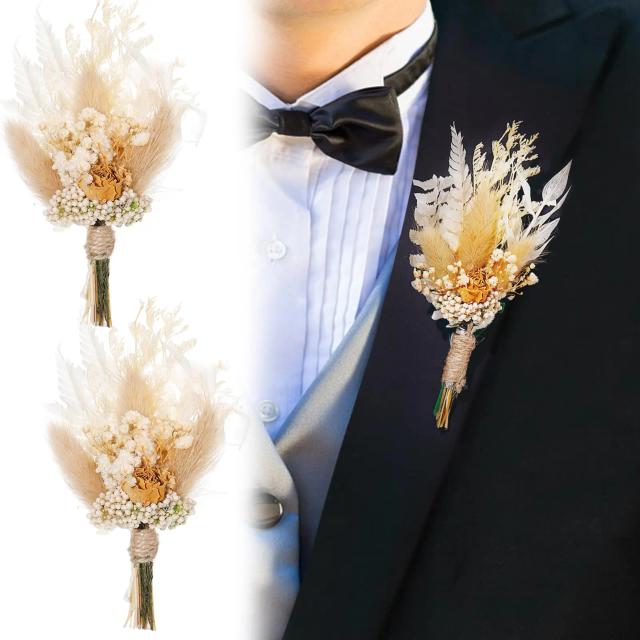 Charmoso Buquê Boho para Padrinhos: Alfinetes com Flores Artificiais para Casamentos de Outono - Kit com 2 Peças