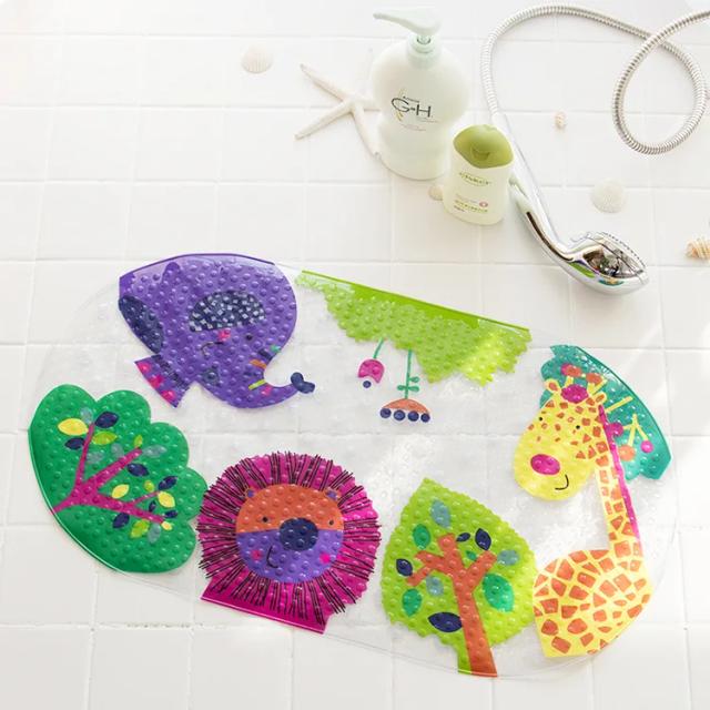 Tapete Antiderrapante para Banheiro com Desenhos Animados, Ventosas e Drenagem Ecológica - Diversão e Segurança na Hora do Banho