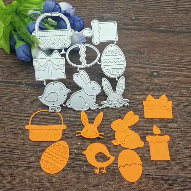 Corte de Metal para Scrapbook: Ovo, Coelho, Buraco Redondo e Etiqueta de Páscoa para Artesanato em Papel