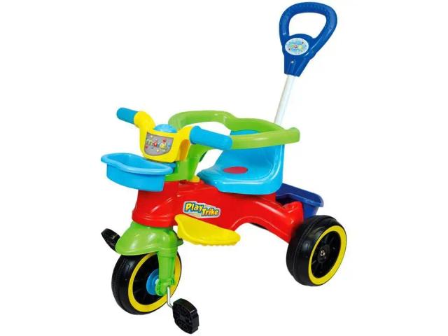 Triciclo Infantil Maral Play Trike 2x1 Vermelho e Azul com Empurrador