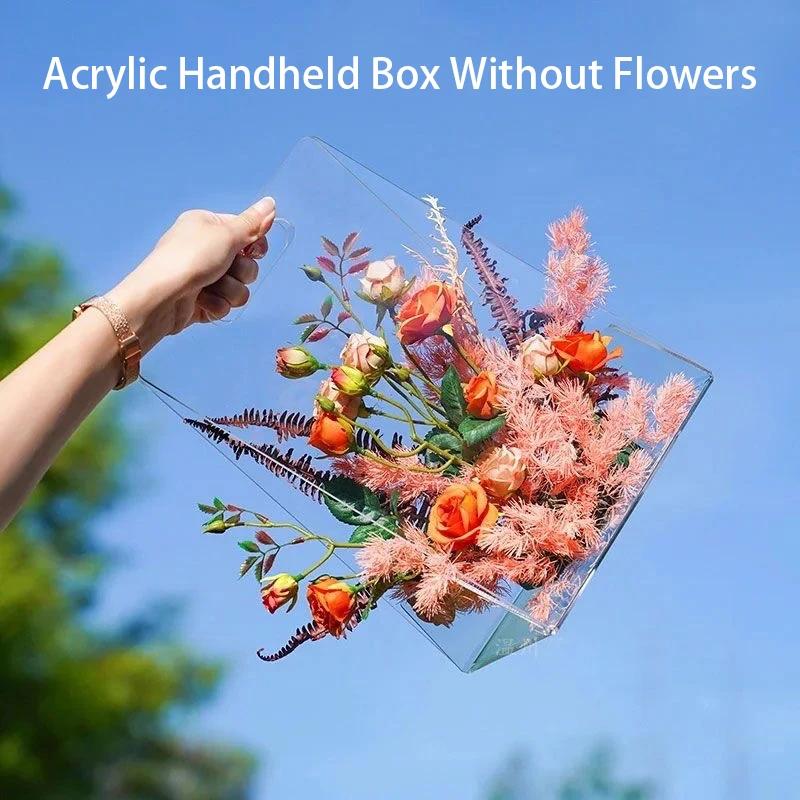 Romântico Transparente Handheld Flower Box, Bolsa Portátil, Caixa De Arranjo De Buquê De Flor, Caixa De Embalagem Do Bolo DIY, Fonte Do Partido - Image 1