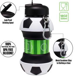 Garrafa De Água De Silicone Dobrável Para Crianças, Garrafa De Futebol Portátil, Presente - Image 2