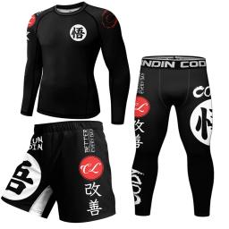 Kimono Jiu Jitsu e Mma camiseta e calça Rashguard para homens, shorts MMA, Muay Thai Rash Guard, camisas de boxe esportivas, 4pcs ternos - Image 3