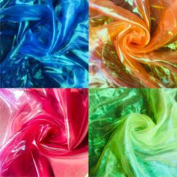 Tecido De Tule A Laser Colorido, Fio De Vidro De Organza, Fio Fluorescente Transparente, Chiffon De Seda, Tecido De Malha De Costura, 150x100cm - Image 2