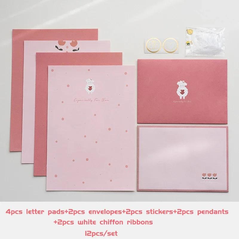 Ins Floral Ins Envelopes com Adesivos, Kawaii Carta Pads, Festa De Casamento Convites Cartões, Papelaria Coreano, DIY, 12 Pcs por Conjunto - Image 1